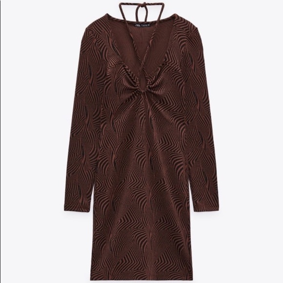 ZARA BROWN JACQUARD MINI DRESS - Picture 4 of 10